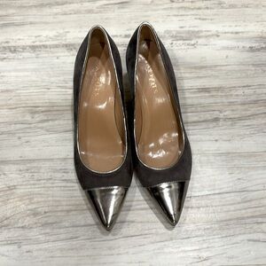 Talbots grey suede and silvery toed babydoll heels size 7.5